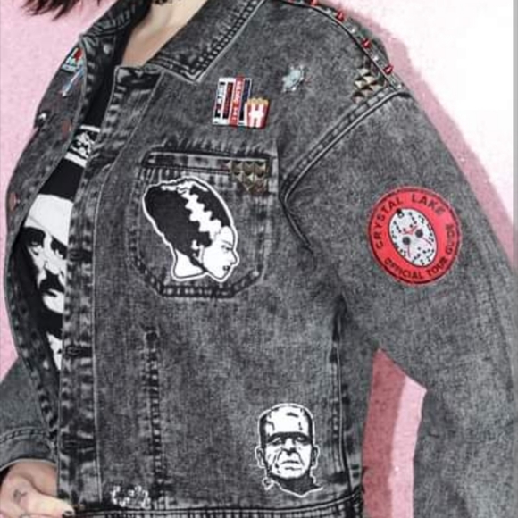 SOLD @MARKET! Nosferatu! Horror movie lovers cropped acid washed jacket - Picture 13 of 16